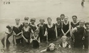 A group of friends in the sea at Margate, Kent A group of friends in the sea at Margate, Kent
