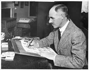 Henry Mayo Bateman Prints: H. M. Bateman in his studio