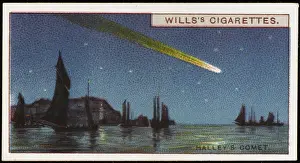 Vintage Astronomy Images Prints: Halleys Comet / Cig Card