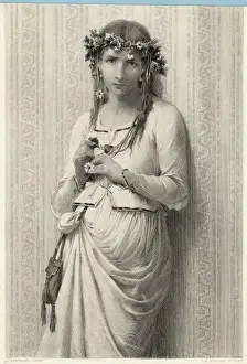 C19Th Print of Ophelia in White Dress