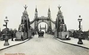 Prints of Hammersmith Bridge - an interesting view looking directly across the bridge Bridge Prints: Hammersmith Bridge - Interesting Print View