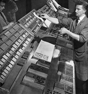 Heinz Zinram Photography Prints: Hand Compositor receiving spacing materials