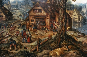 Hans Bol (1534-1593). Flemish painter. Village Scene, 16th C Hans Bol (1534-1593). Flemish painter. Village Scene, 16th C