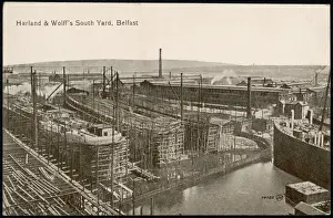 Prints of The South Yard of Harland and Wolffs shipyards, Belfast. Date: early 20th century Industrial Prints: Early 20th Century Print of Harland and Wolff's South Yard