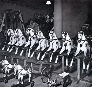 Harrods toy department, rocking horses, 1922 Harrods toy department, rocking horses, 1922