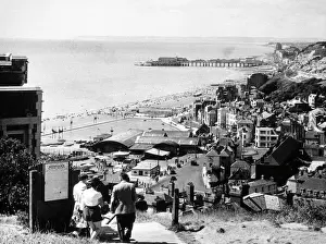 Prints of A general view of Hastings, Sussex, with the Old Town in the foreground. Date: 1953 Hastings Prints: Hastings View: A 1953 Print of Hastings, Sussex