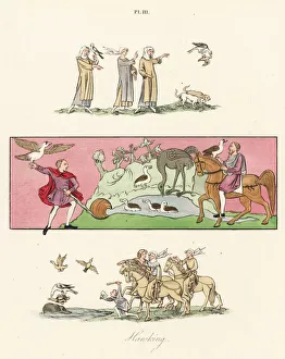 Hawking scenes, 9th and 14th century Hawking scenes, 9th and 14th century