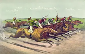 American Horse Racing Prints: A head and head finish