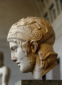 Head of a statue of Ares. Roman sculpture after original of Head of a statue of Ares. Roman sculpture after original of
