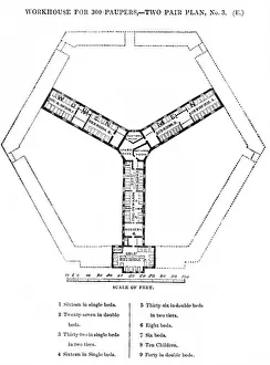 Historical Workhouses In England Prints: Hexagonal workhouse, second floor plan