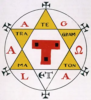 Hexagram of Solomon Print: A detailed illustration featuring the TAU symbol