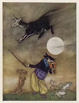 Nursery Rhyme Illustrations Prints: Hey Diddle Diddle