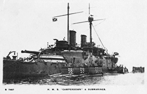 HMS Camperdown with three submarines moored alongside HMS Camperdown with three submarines moored alongside