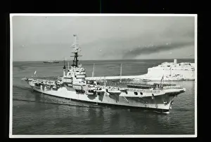Prints of HMS Glory, Colussus Class aircraft carrier entering the Grand Harbour in Malta in 1950 Date: 1950 Related Prints: HMS Glory Aircraft Carrier Print, 1950