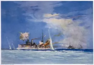 WWI Naval Battles Prints: Hms Sydney Attacks Emden