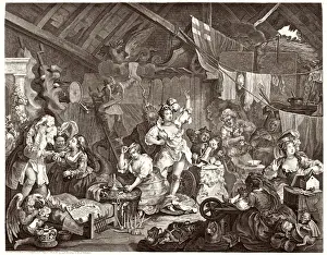 Hogarth's Print of Strolling Actresses Defying the Law in a Barn