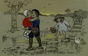 Young Family Outdoors Prints: Hold tight