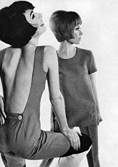 Holiday clothes - dungarees and trouser suit, 1965 Holiday clothes - dungarees and trouser suit, 1965