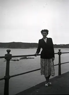 England Historical Photos Prints: Holidaymaker by Railing, Unknown location