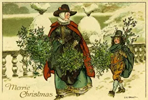 Tudor Family with Holly and Mistletoe Print