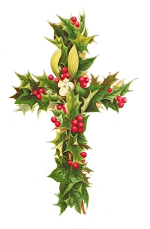 Holly and mistletoe on a Victorian Christmas scrap Holly and mistletoe on a Victorian Christmas scrap