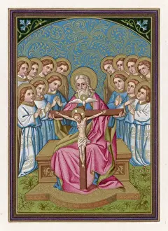 Holy Trinity Print: God holding the cross with dove