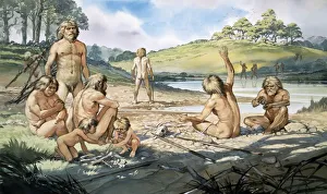 Homo neanderthalensis in action at Swanscombe, UK Homo neanderthalensis in action at Swanscombe, UK