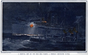 Hospital ship passing destroyer patrol, WWI Hospital ship passing destroyer patrol, WWI