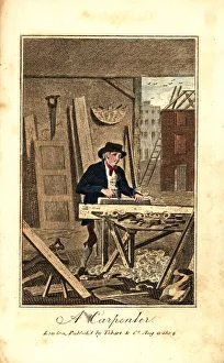 House carpenter planing a board on a bench House carpenter planing a board on a bench