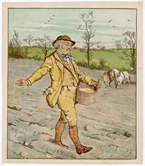 Print of The House That Jack Built featuring a farmer sowing corn