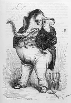 Humanised elephant in the role of a bon viveur Humanised elephant in the role of a bon viveur