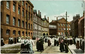 Prints of Huntley and Palmers Girls leaving work - Reading, Berkshire Date: 1906 Berkshire Prints: Huntley & Palmers Girls Leaving Work Print, 1906