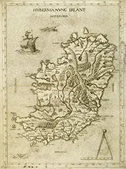 Prints of Hybernia Nunc Irlant. Ireland. Map was clearly made by a member of the Lafreri School of cartographers, Antonio Lafreri (1512-77). Rome, 1570. Renaissance. Engraving by Paolo Forlani, 16th C Map Prints: 'Renaissance Map of Ireland, 1570 Print'