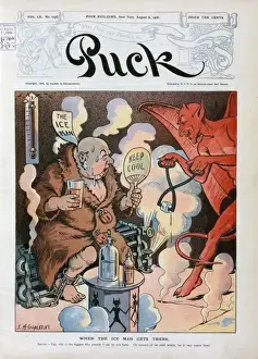 Hellish Scene Print: The Devil Delivers Ice to the Overheated Businessman