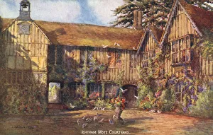Ightham Mote, Kent - a medieval moated manor house - The Courtyard. Date: 1905 Ightham Mote, Kent - a medieval moated manor house - The Courtyard. Date: 1905