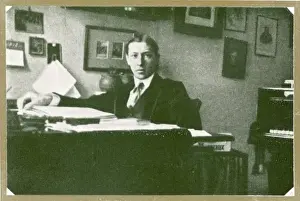 Prints of Russian musician, Igor Stravinsky (1882-1971) at his desk Igor Stravinsky Prints: Igor Stravinsky at his desk Print