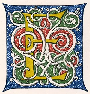 Medieval Illuminated Letters Prints: Illuminated letter E
