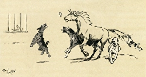 Illustration by Cecil Aldin, Exmoor pony and dogs at play Illustration by Cecil Aldin, Exmoor pony and dogs at play