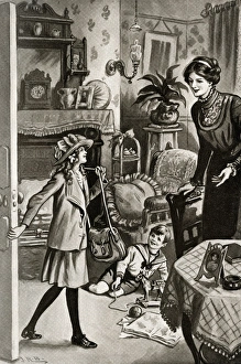 Illustration, Vicky arrives home from school Illustration, Vicky arrives home from school