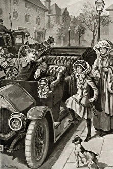Illustration, Vicky goes for a drive in a new motor car Illustration, Vicky goes for a drive in a new motor car