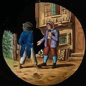 Illustration of a wolf standing next to a house Illustration of a wolf standing next to a house
