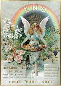 Prints of Full page colour advertisement fo Enos fruit salts, a popular remedy for digestive problems throughout the 19th century ILN Prints: Enos Fruit Salts Full Page Colour Print Advertisement