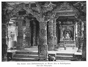 India Prints: Mount Abu Temple Interior Print 1880s