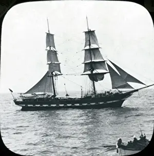 Black and White Print of 19th Century Sailing Ship at Sea