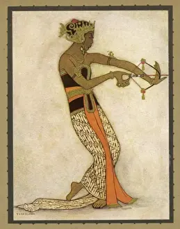 Indonesian Dancer Drawing a Bow in Stylized Movement Print