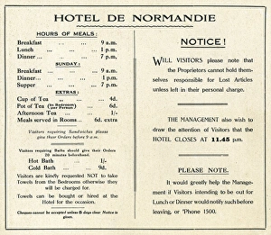 Information card, Hotel de Normandie Information card, Hotel de Normandie