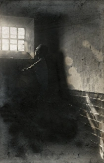 Inmate at cell window, Wakefield Prison, West Yorkshire Inmate at cell window, Wakefield Prison, West Yorkshire