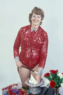 Magician in Sparkling Red and Silver Costume Print