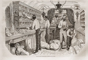 Inside of a post office-wagon (1854). Illustration Inside of a post office-wagon (1854). Illustration
