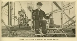 Biplane Aircraft Prints: Count de Lambert in Wright biplane